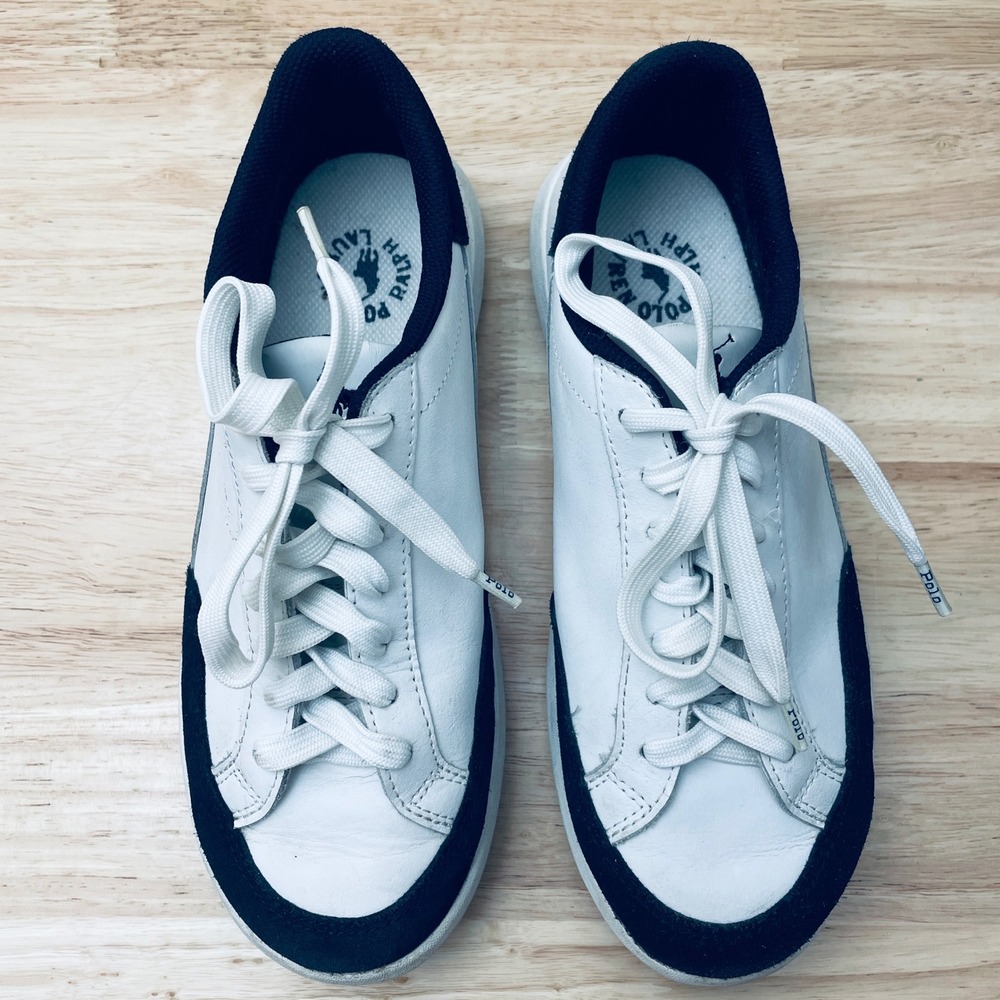 Polo Sport‎ Ralph Lauren Diana Womens 8.5B White Navy Leather Suede Sneakers